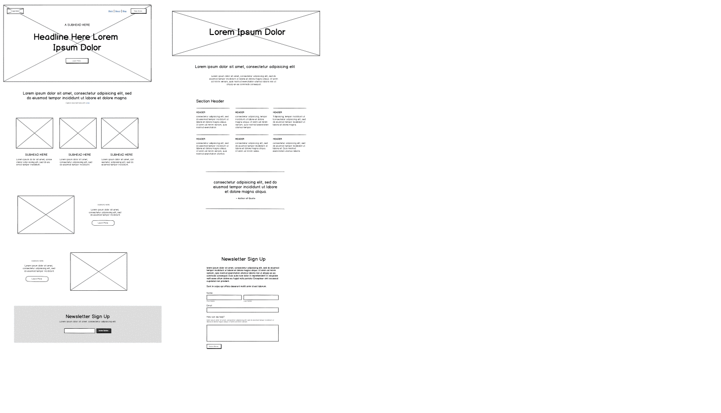 Animated gif showing the building of a wireframe from preassembled design patterns.