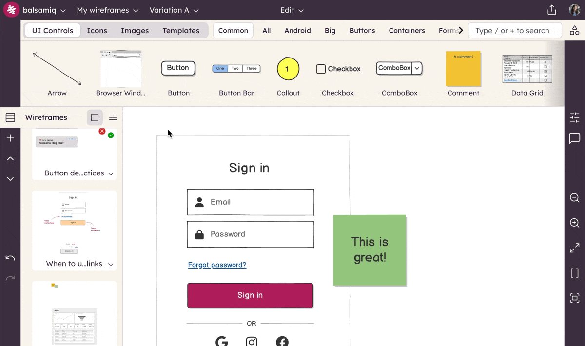 Hide panels in Balsamiq