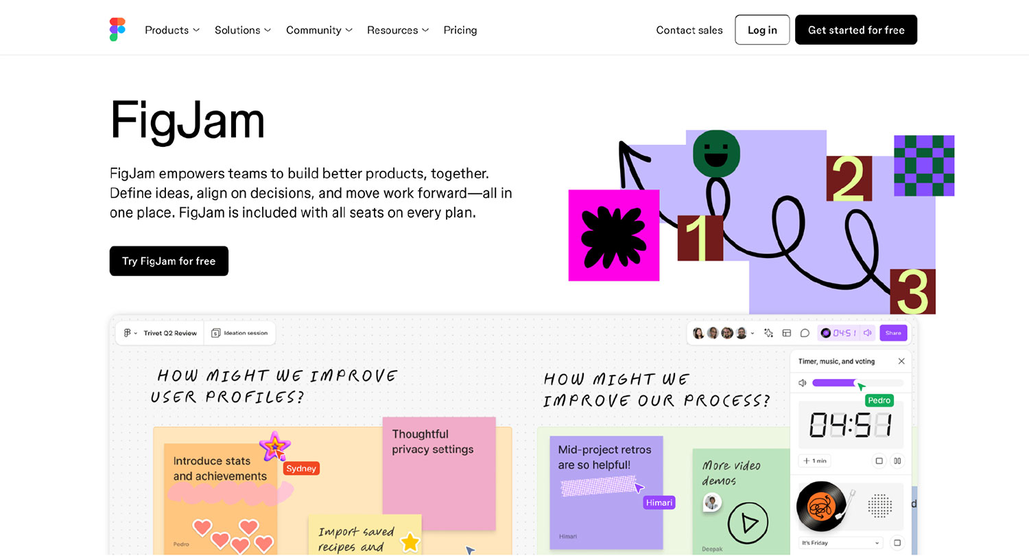 FigJam homepage with whiteboard and sticky notes