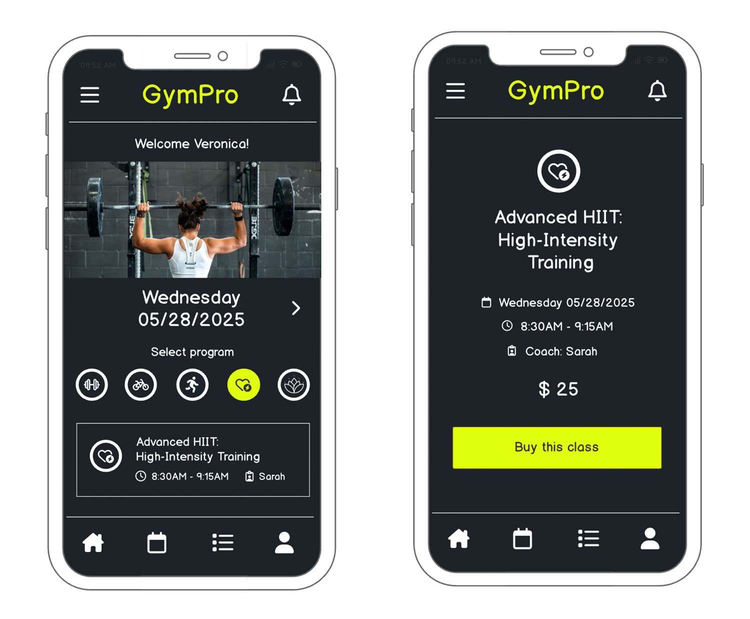 MVP of our workout app example after wireframing, copywriting, and design has been completed.