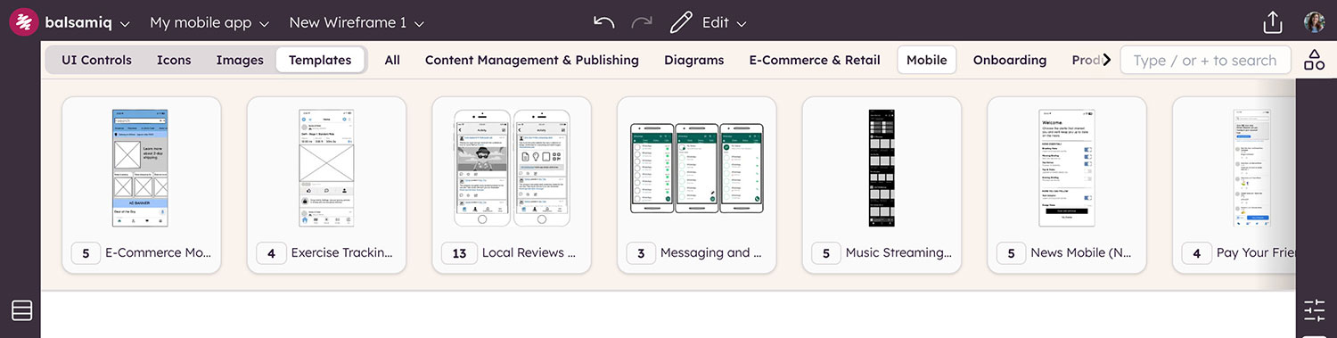 Balsamiq's extensive library of mobile wireframe templates.