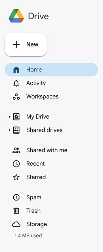 Example of buttons and links in a menu design from Google Drive