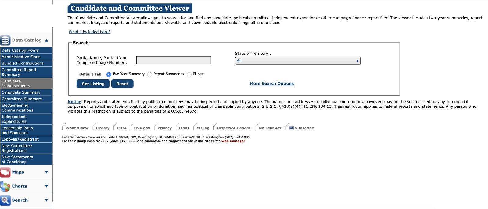 The old design used to track campaign finances