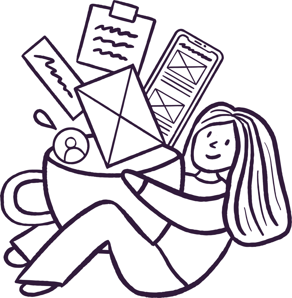 Illustration of a woman with UX controls