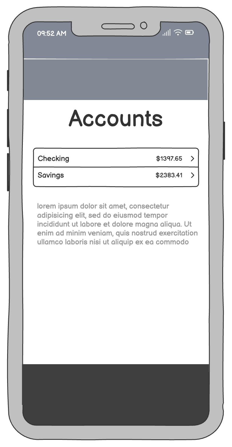 Account screen, before buttons