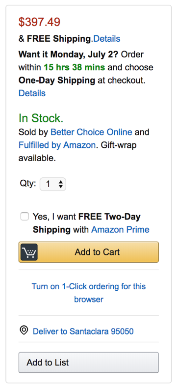 Example of buttons vs. links from Amazon
