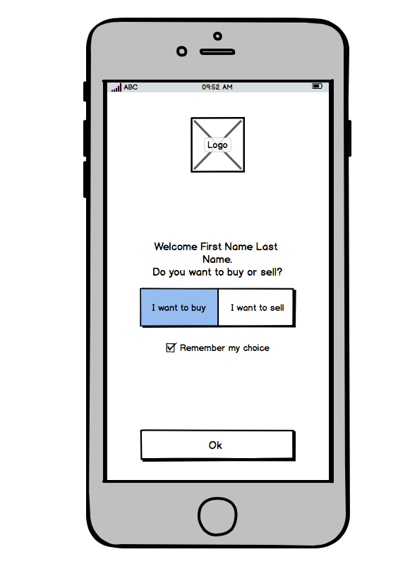 Wireframe of registration process