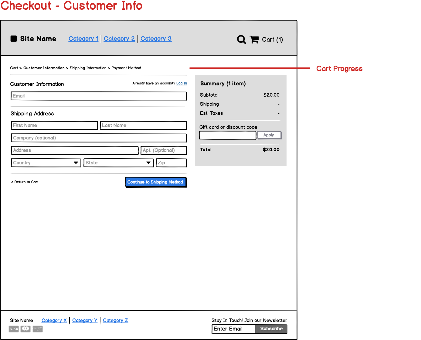 E-Commerce Template - Customer info page