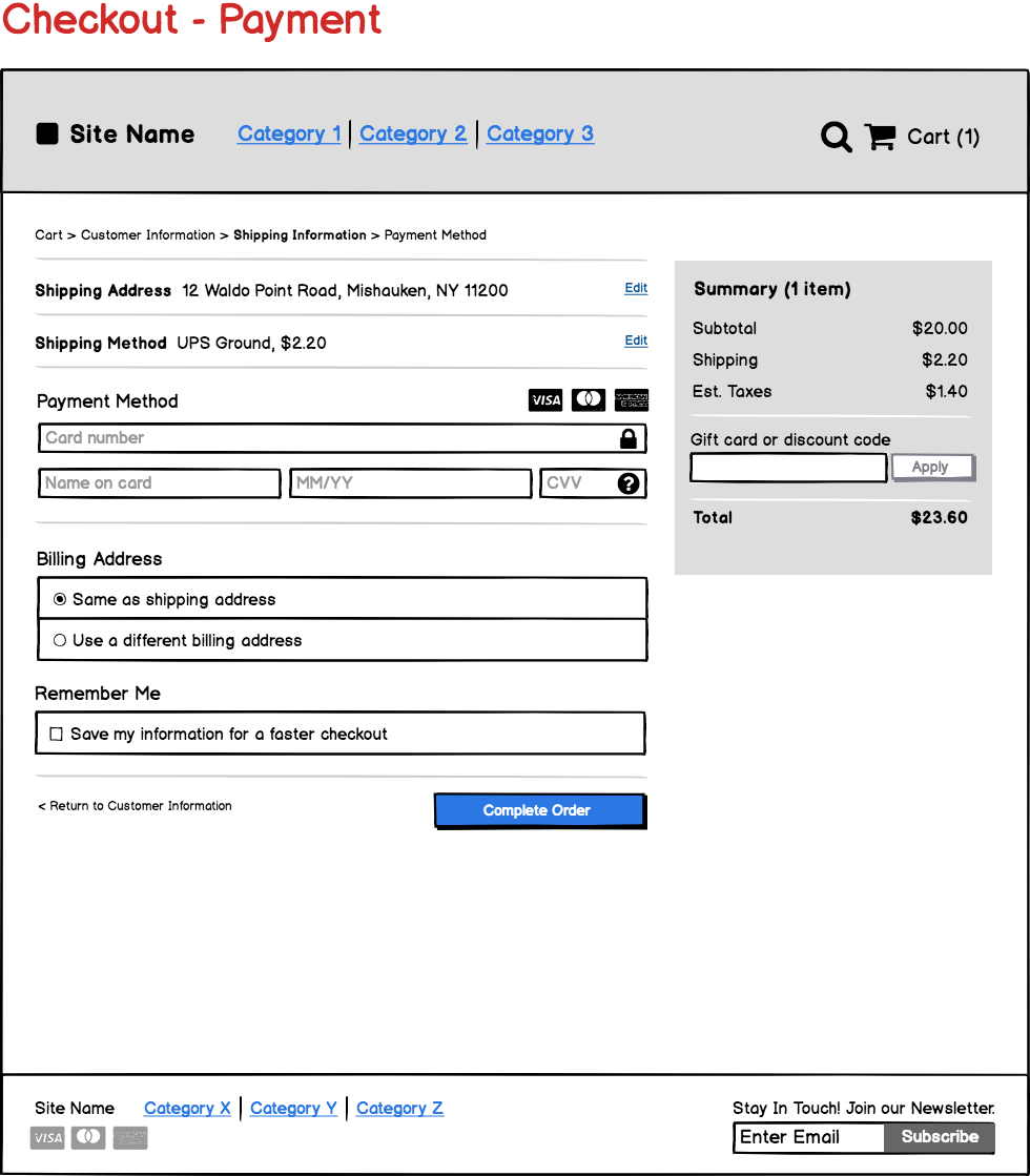 E-Commerce Template - Payment page
