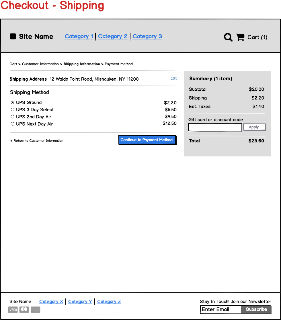 E-Commerce Template - Shipping page
