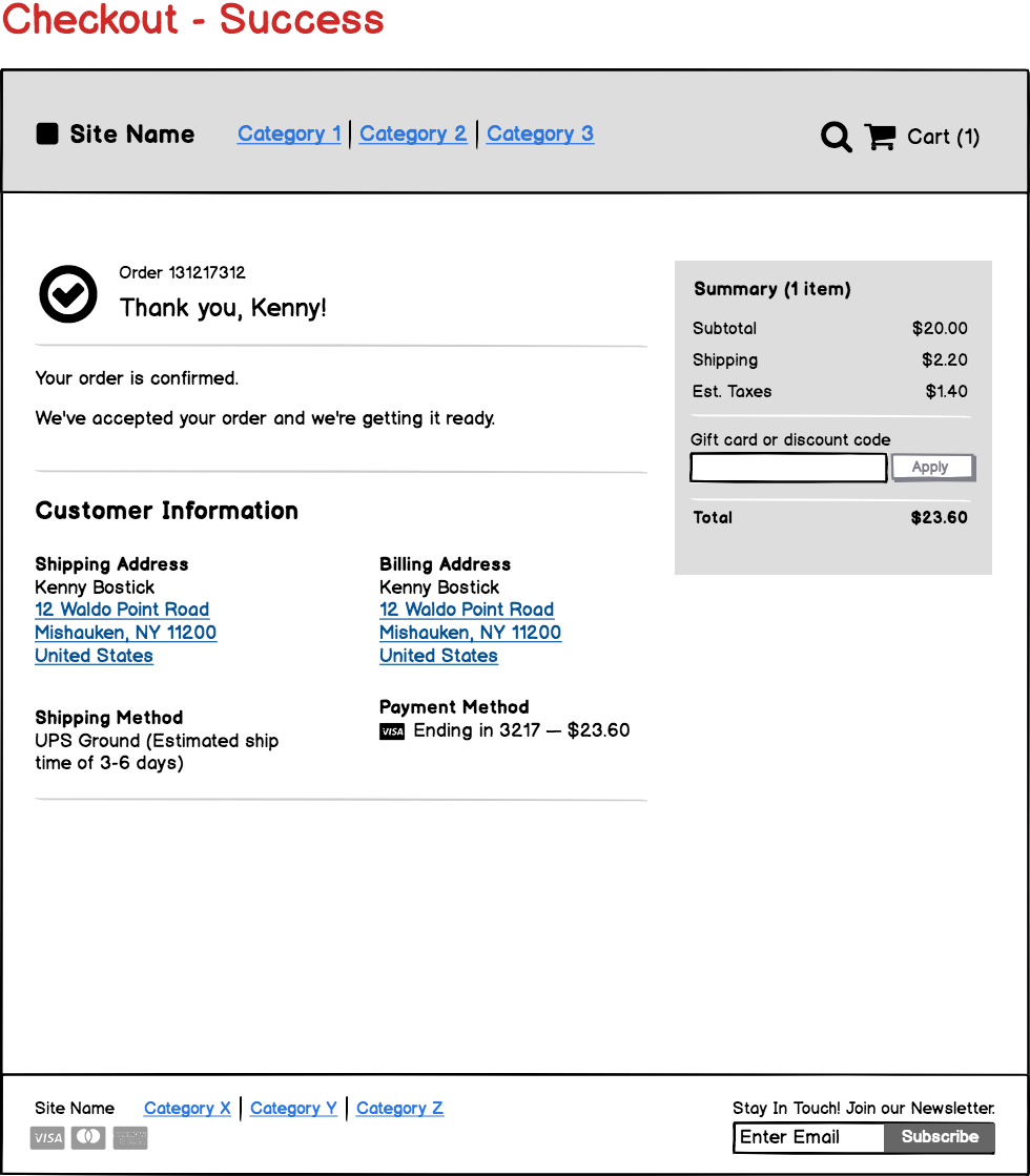 E-Commerce Template - Checkout success page