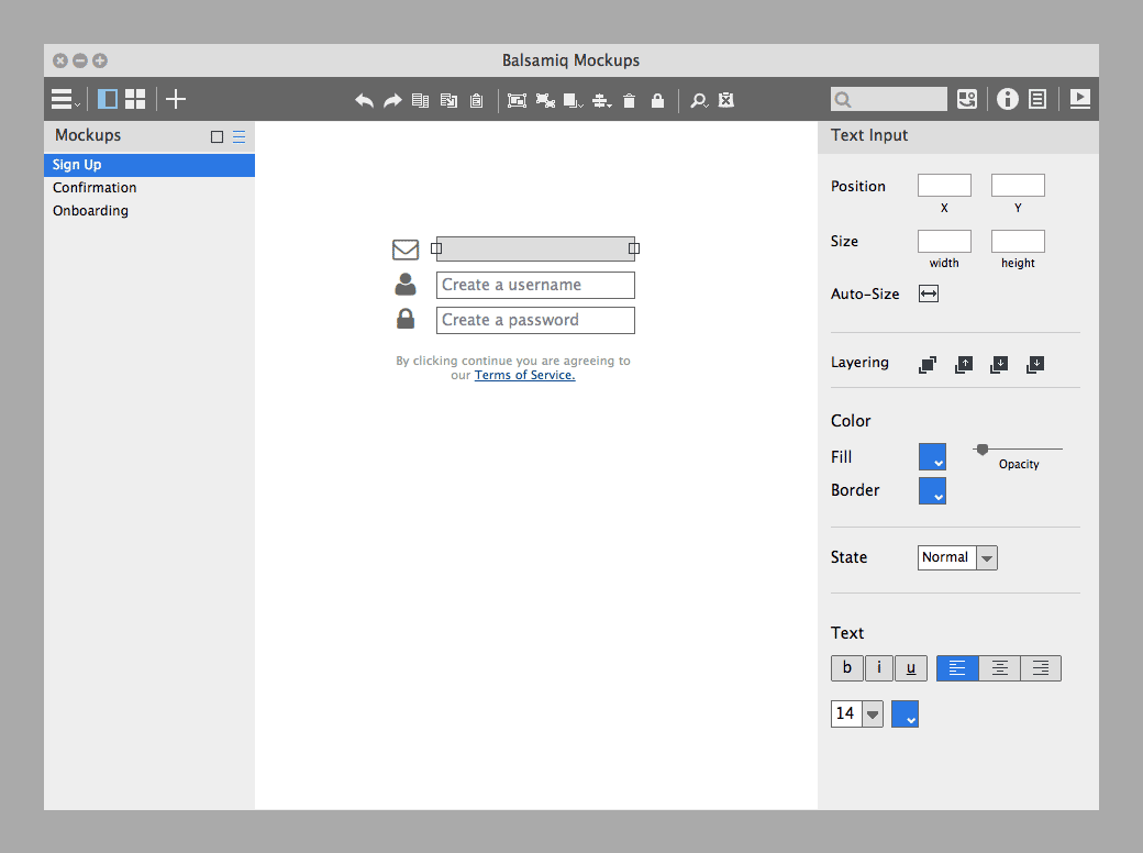 Balsamiq wireframe of a login form for a desktop app.