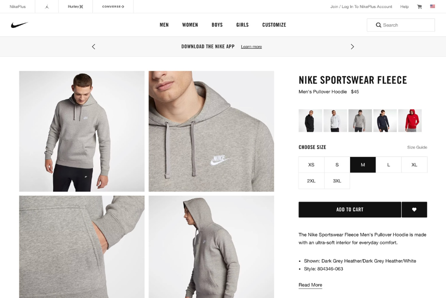 Example of e-commerce product page