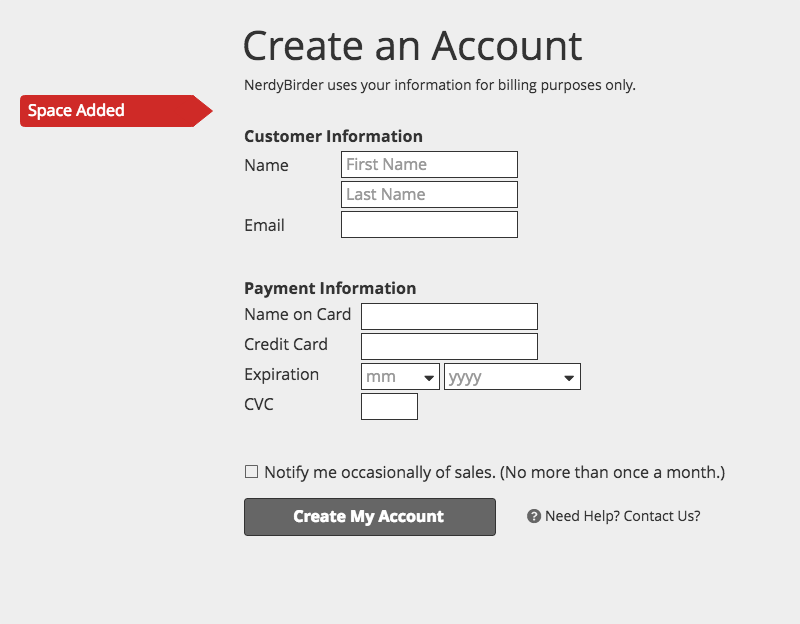 Example showing related fields grouped together